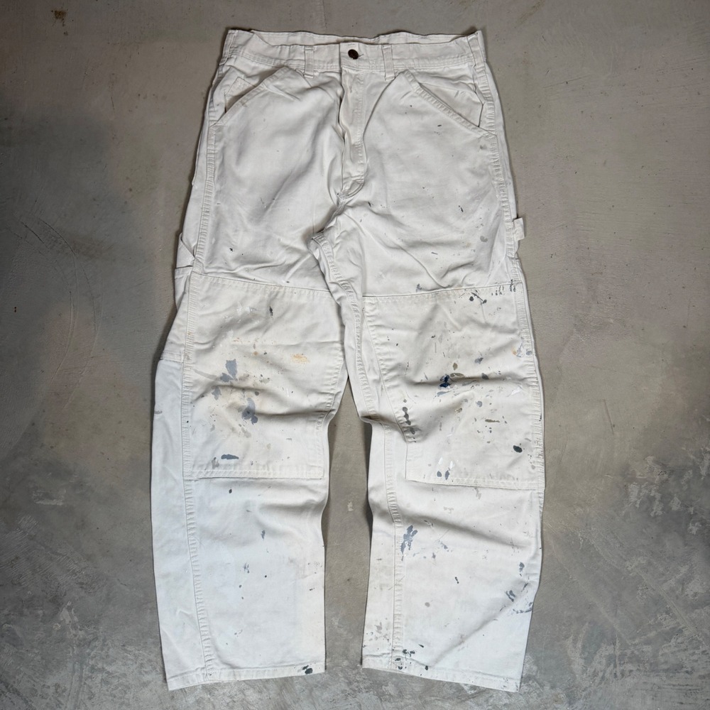 vtg 90s Stan Ray Mens White Double Knee Painter Pants Distressed Carpenter 32x29